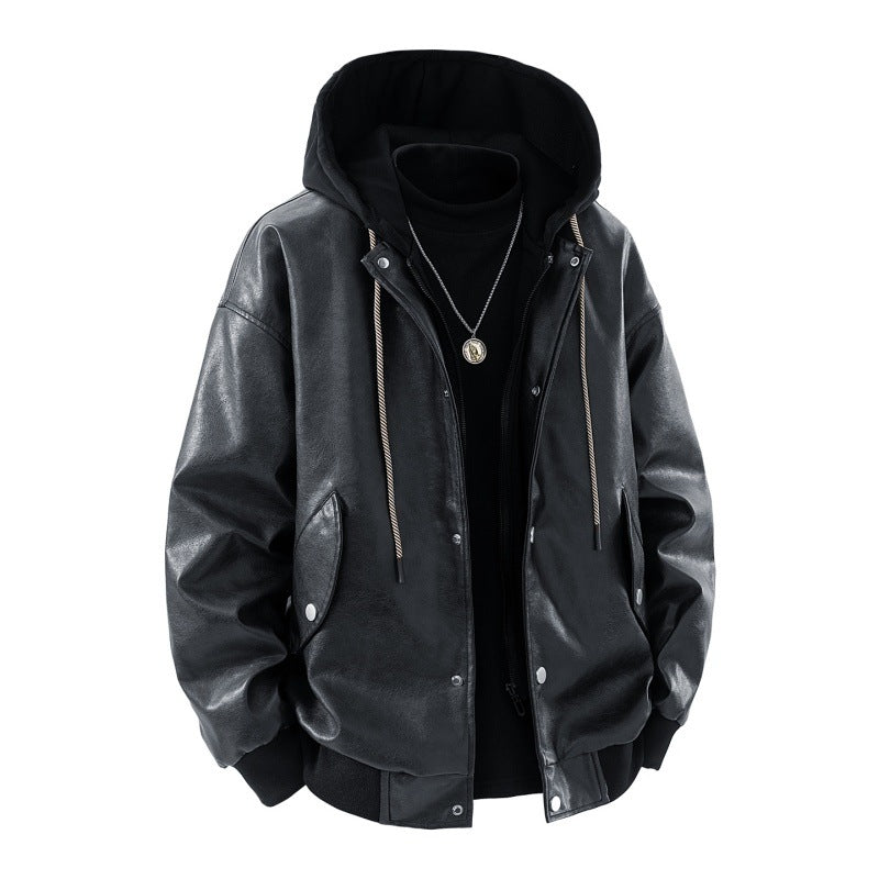 Men’s oversized bomber jacket with hood, snap-button placket, and pockets Kaffee