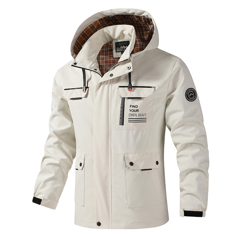 Men's Long-Sleeve Hooded Jacket with Pockets Weiß