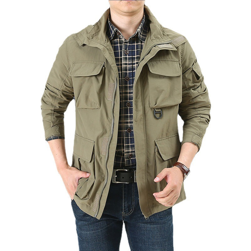Men’s utility field jacket with flap and zippered pockets Olivgrün