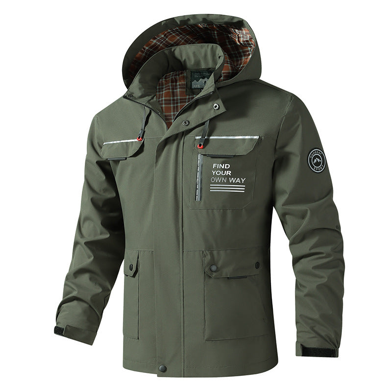 Men's Long-Sleeve Hooded Jacket with Pockets Olivgrün