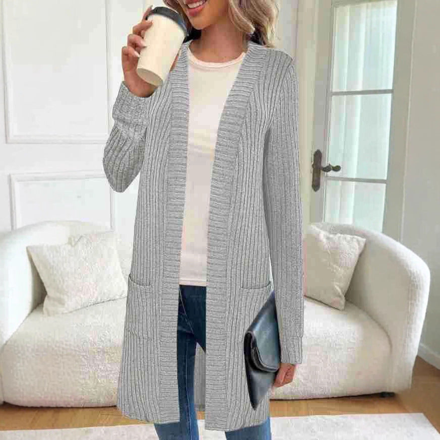 Damen Longline lang-Sleeve Cardigan mit Taschen – Bild 4