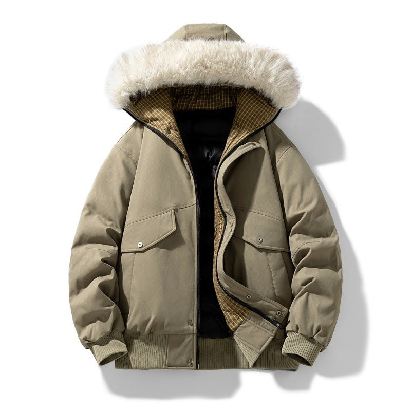 Men’s padded winter jacket with a hood and detachable faux-fur collar Ocker