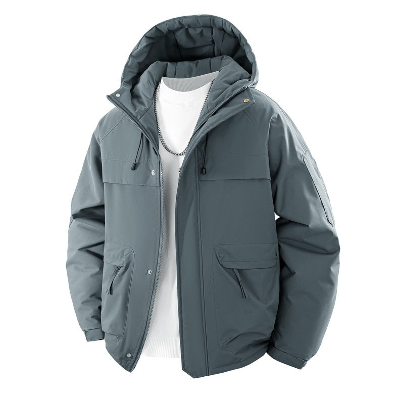 Men’s padded hooded parka with a high stand-up collar and adjustable drawstring Olivgrün