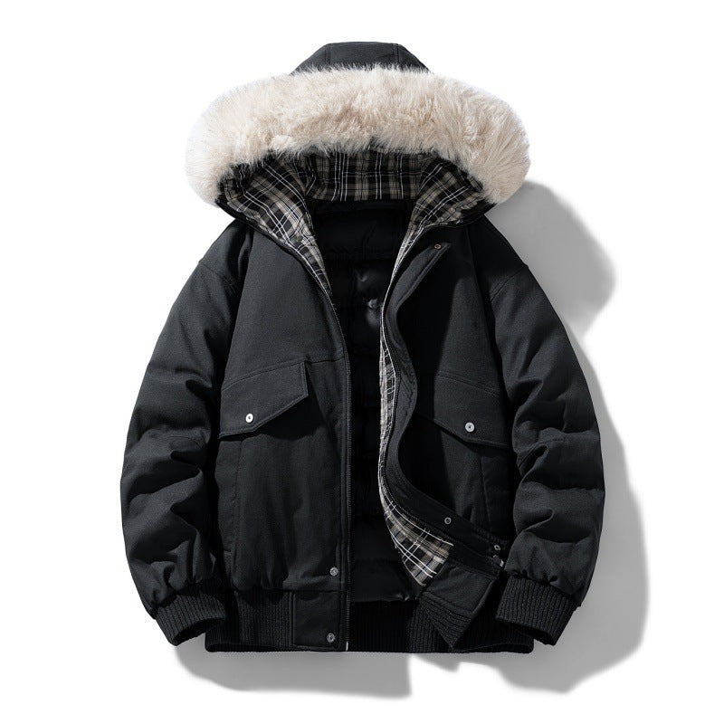 Men’s padded winter jacket with a hood and detachable faux-fur collar Schwarz