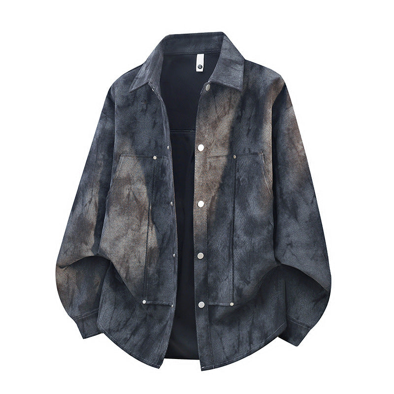 Men’s oversized shirt jacket with an acid-wash finish and snap-button closure Black - Burnout effect