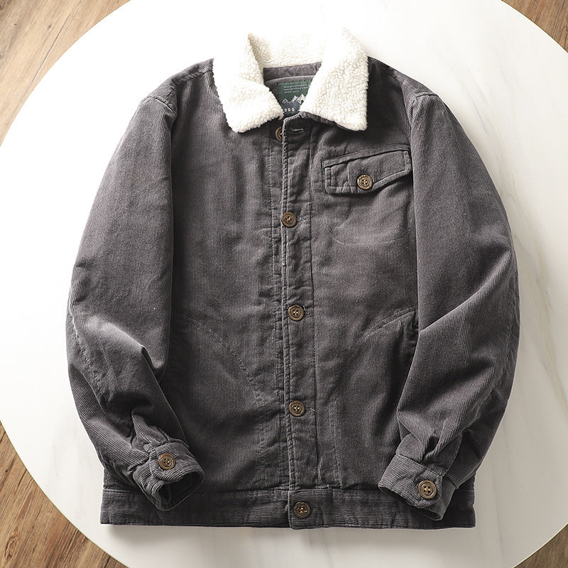 Herren-Cordjacke | Teddykragen und Knopfleiste
