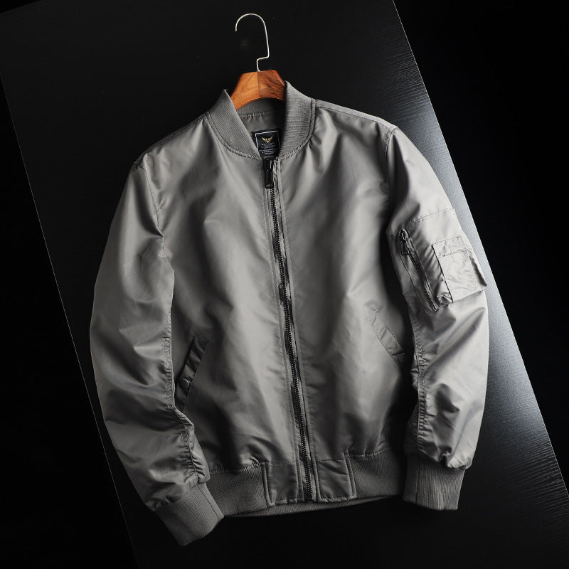 Men’s wind-resistant MA-1-style bomber jacket with sleeve pocket Blau