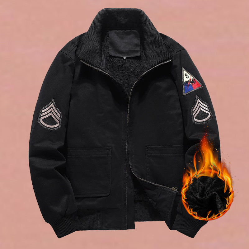 Men’s military-style bomber jacket with patches and a concealed zipper Dunkelblau