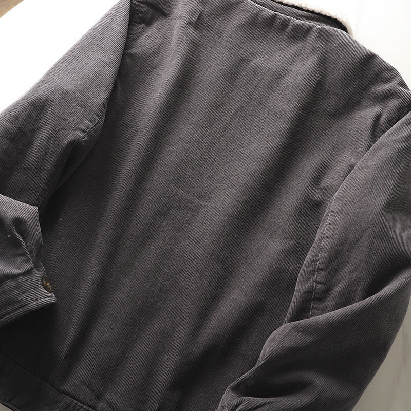 Herren-Cordjacke | Teddykragen und Knopfleiste