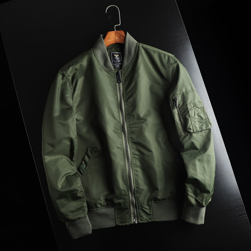 Men’s wind-resistant MA-1-style bomber jacket with sleeve pocket Olivgrün