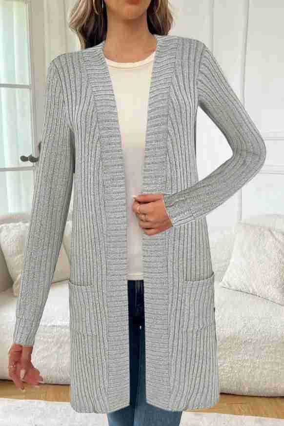 Damen Longline lang-Sleeve Cardigan mit Taschen – Bild 6