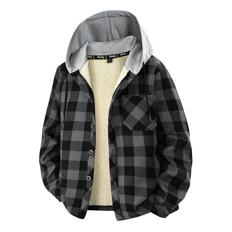 Kariertes Overshirt | Kapuze und Druckknöpfe