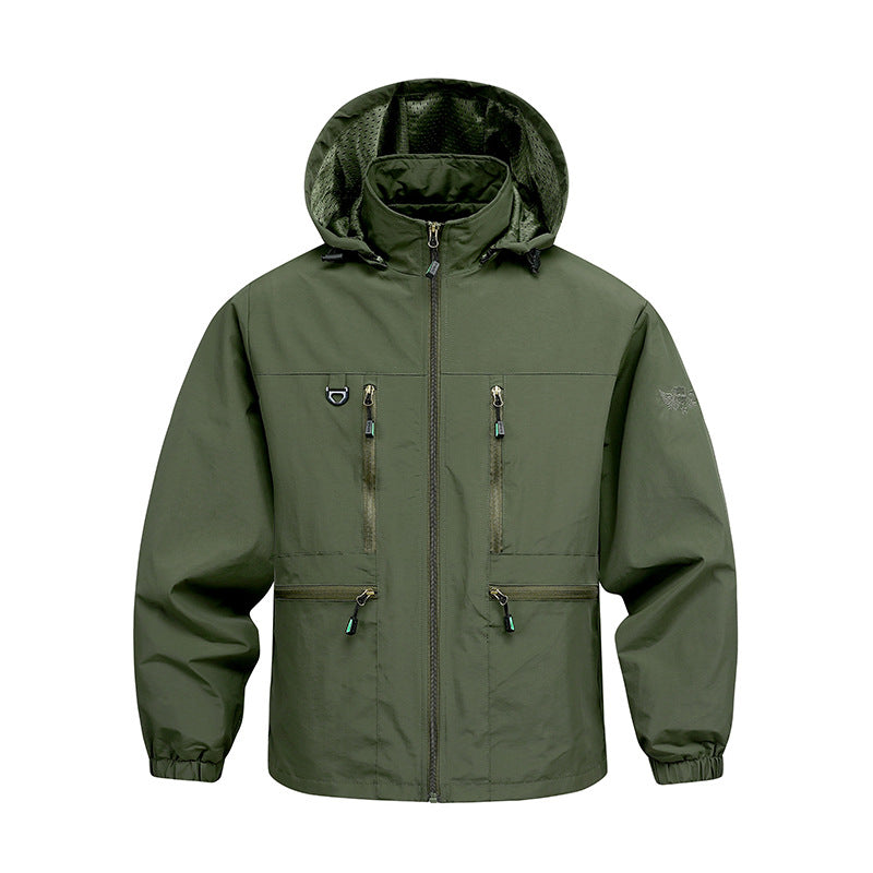 Men's Long-Sleeve Hooded Jacket with Pockets Militärgrün