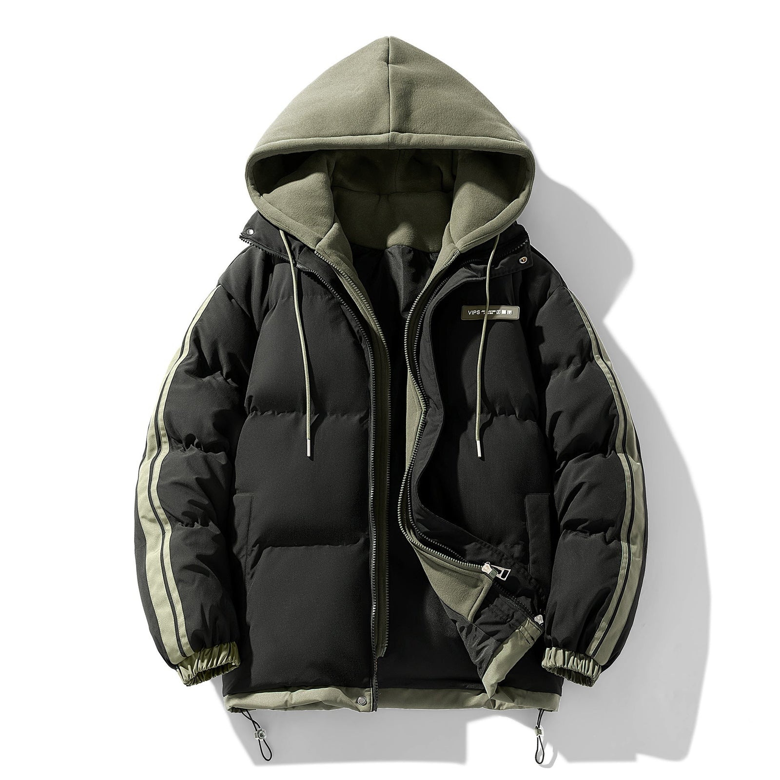 Men’s padded parka with an integrated hoodie and two-way zipper Rot