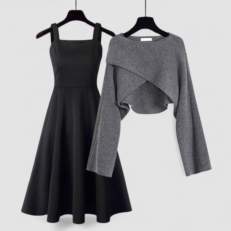 Dana – Kleid- und Strickjacken-Set – Grau – Bild 1