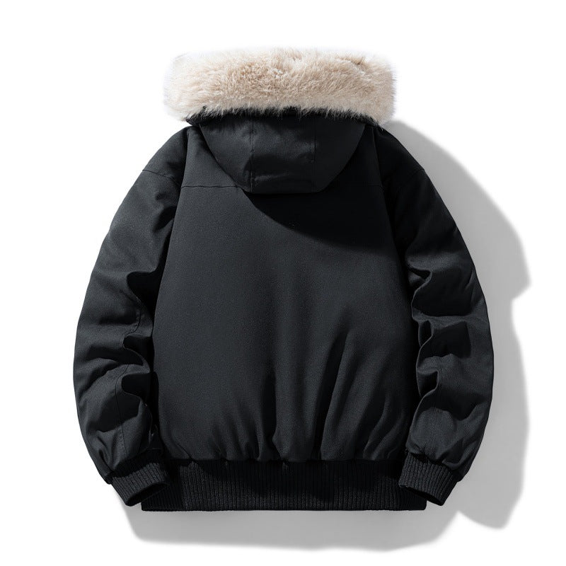 Men’s padded winter jacket with a hood and detachable faux-fur collar Ocker