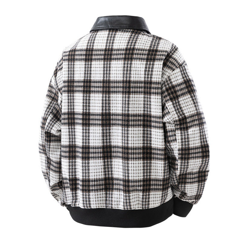 Karierte Overshirt-Jacke | Kunstlederkragen und warmes Futter