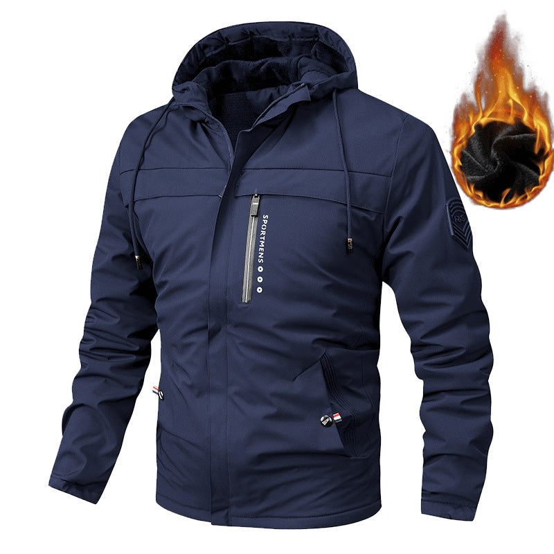 Men’s lined softshell jacket with hood and chest pocket Dunkelblau