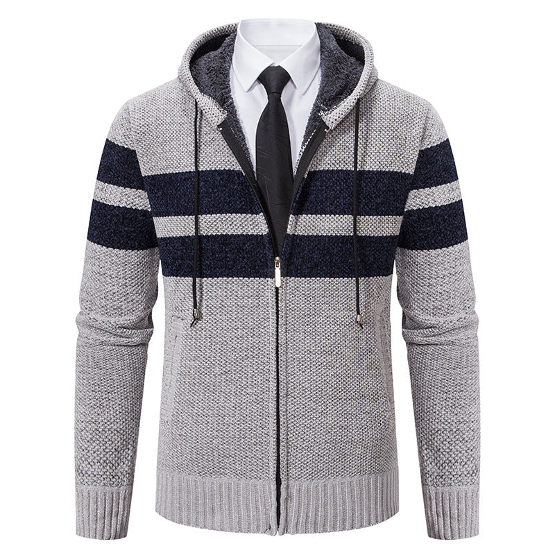 Gestreifte Kapuzenjacke | Kordelzug und Taschen