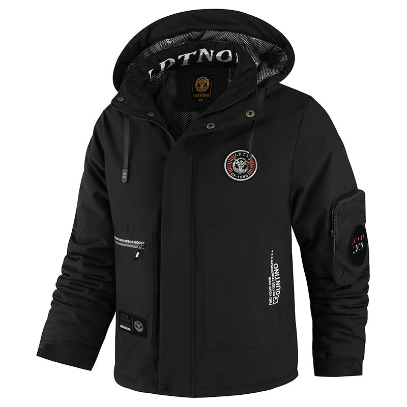Men’s padded wind- and weatherproof jacket with hood and utility pockets Ivory white