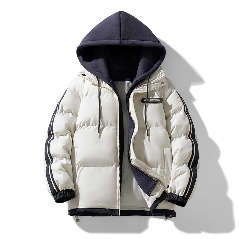 Men’s padded parka with an integrated hoodie and two-way zipper Cremeweiß