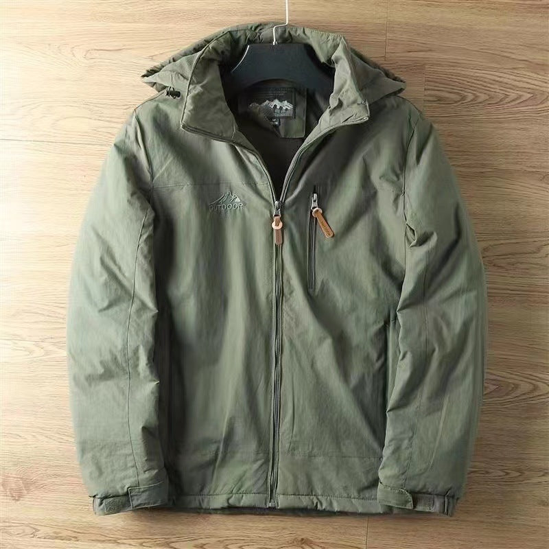 Men’s water-repellent all-weather trekking jacket with hood Khaki