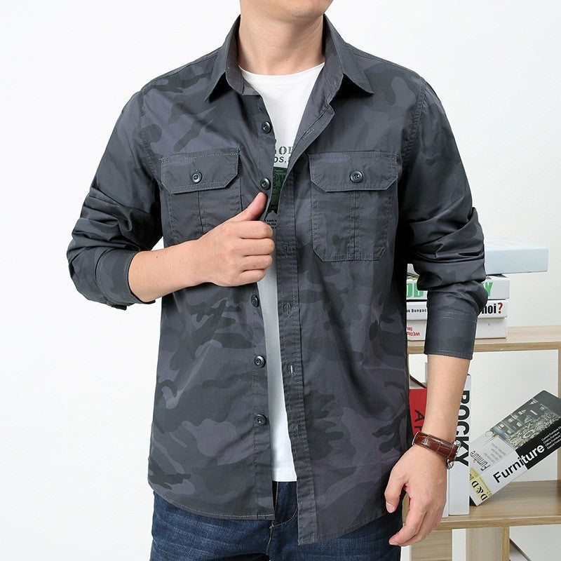 Men’s utility shirt jacket with flap chest pockets and a straight cut Khaki