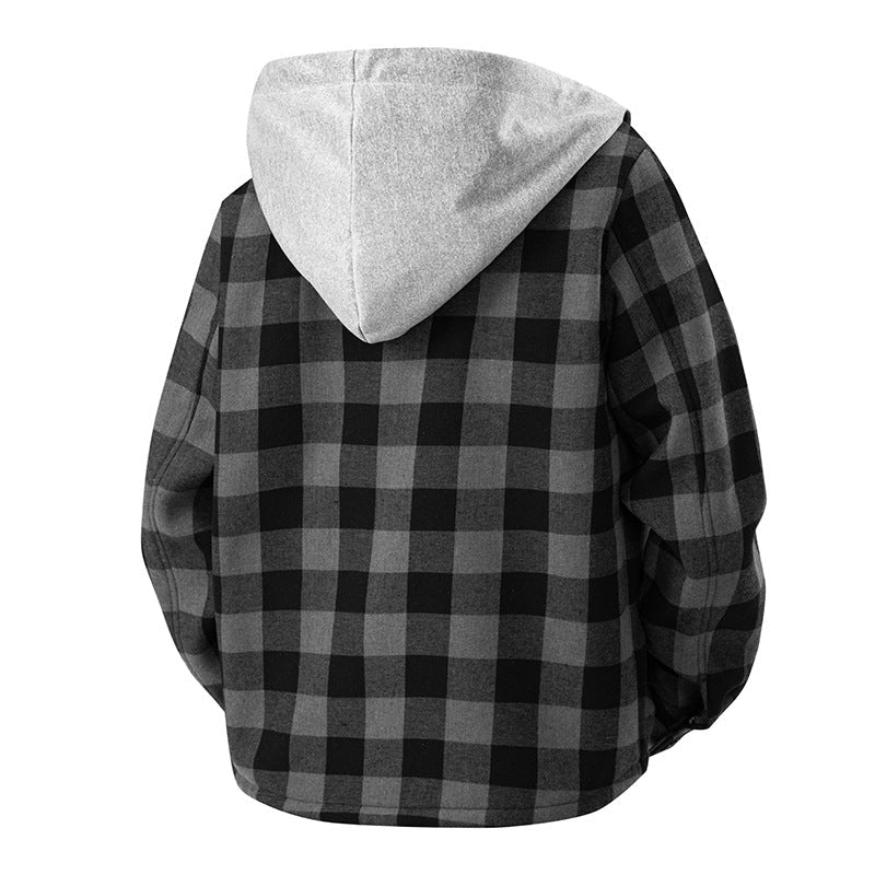 Kariertes Overshirt | Kapuze und Druckknöpfe