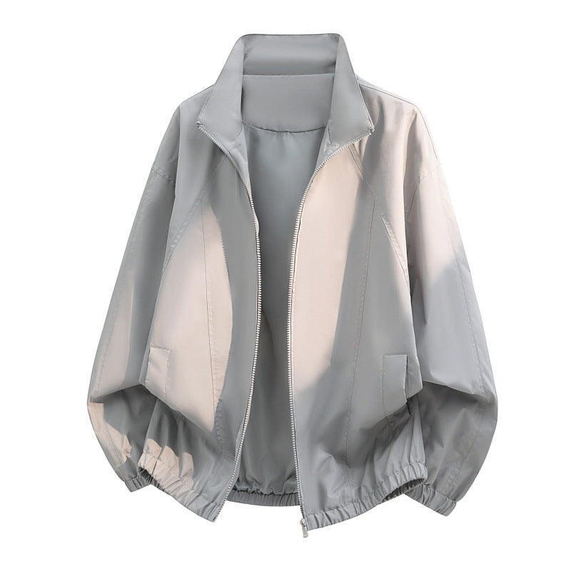 Men’s oversized lightweight blouson jacket with a stand collar and elasticated hem Hellgrau