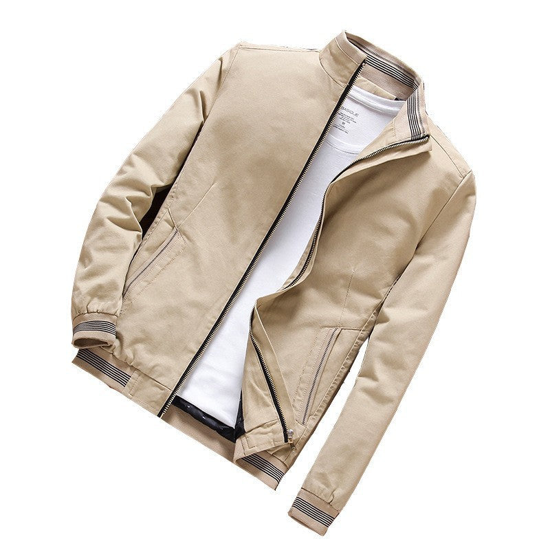 Men’s lightweight bomber-style jacket with a stand-up collar and striped ribbed cuffs Khaki lined