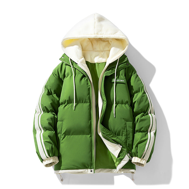 Men’s padded parka with an integrated hoodie and two-way zipper Khaki