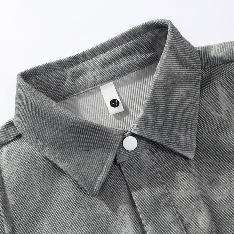 Men’s oversized corduroy work shirt in a tie-dye look with a snap-button placket Black - Burnout effect