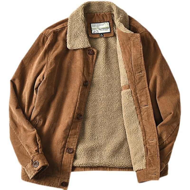 Herren-Cordjacke | Teddykragen und Knopfleiste