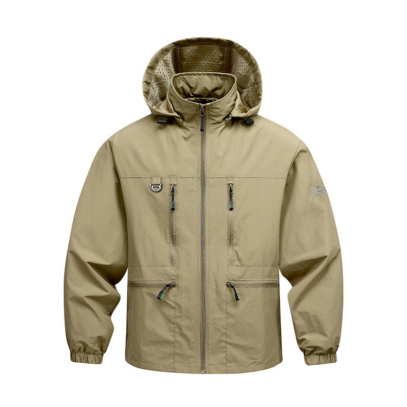Men's Long-Sleeve Hooded Jacket with Pockets Khaki