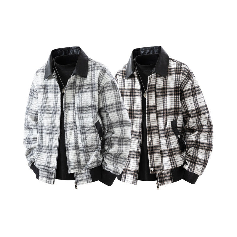 Karierte Overshirt-Jacke | Kunstlederkragen und warmes Futter