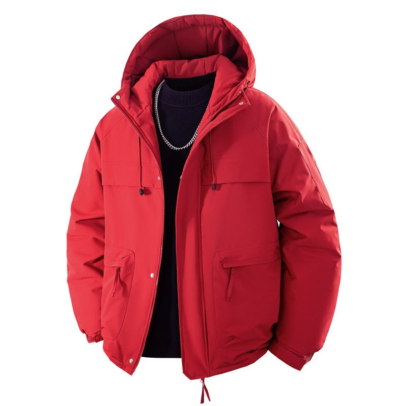 Men’s padded hooded parka with a high stand-up collar and adjustable drawstring Obsidian Black