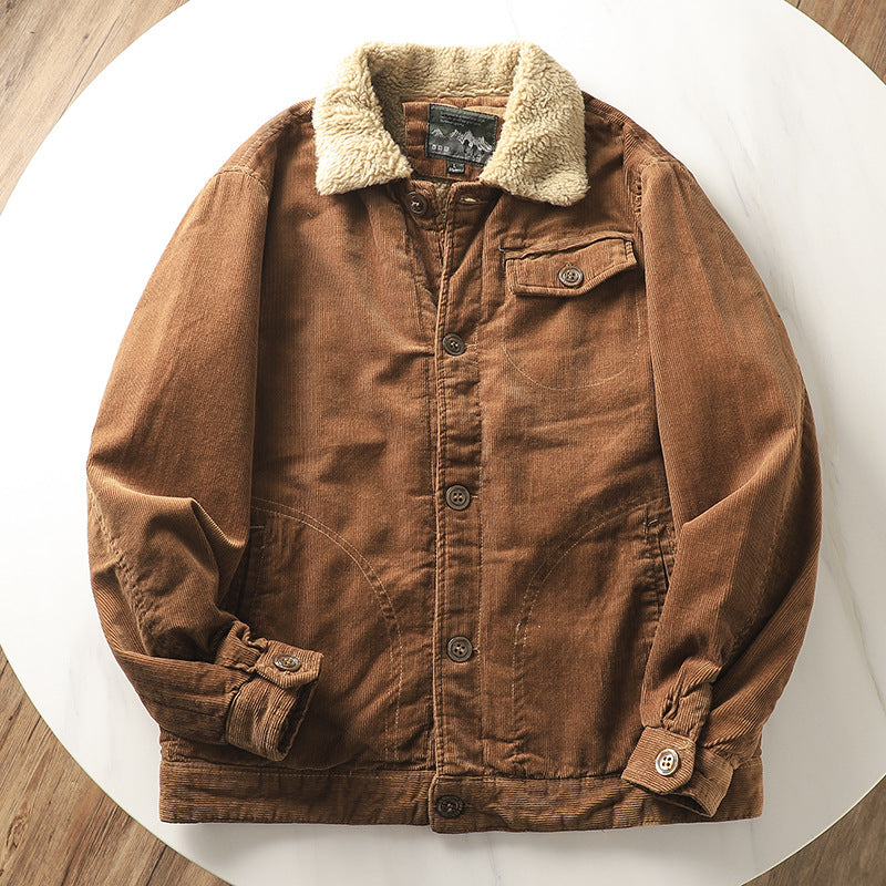 Herren-Cordjacke | Teddykragen und Knopfleiste