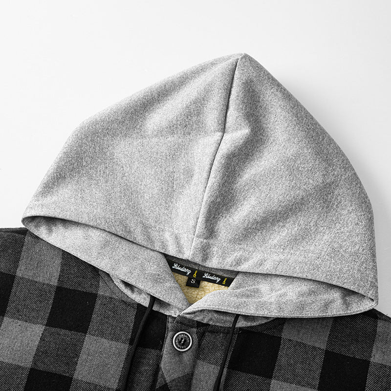 Kariertes Overshirt | Kapuze und Druckknöpfe