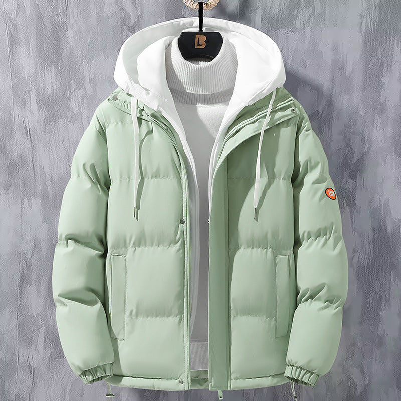 Men’s padded quilted jacket with hood and two-way zipper Khaki