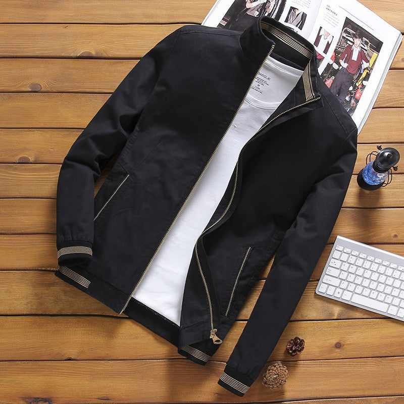 Men’s lightweight bomber-style jacket with a stand-up collar and striped ribbed cuffs Schwarz (gefüttert)