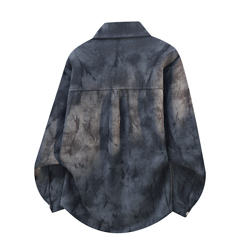 Men’s oversized corduroy work shirt in a tie-dye look with a snap-button placket Heather gray