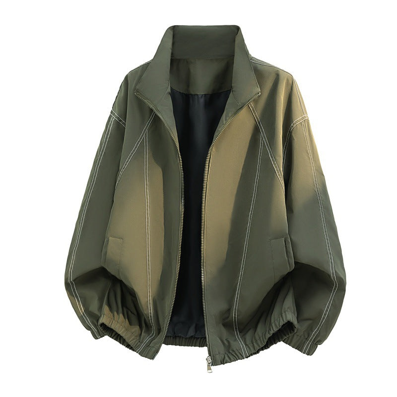 Men’s oversized lightweight blouson jacket with a stand collar and elasticated hem Olivgrün