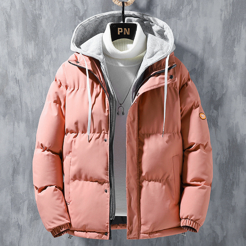 Men’s padded quilted jacket with hood and two-way zipper Blau