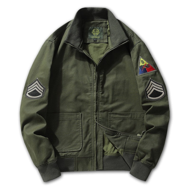 Men’s military-style bomber jacket with patches and a concealed zipper Dark blue Lined