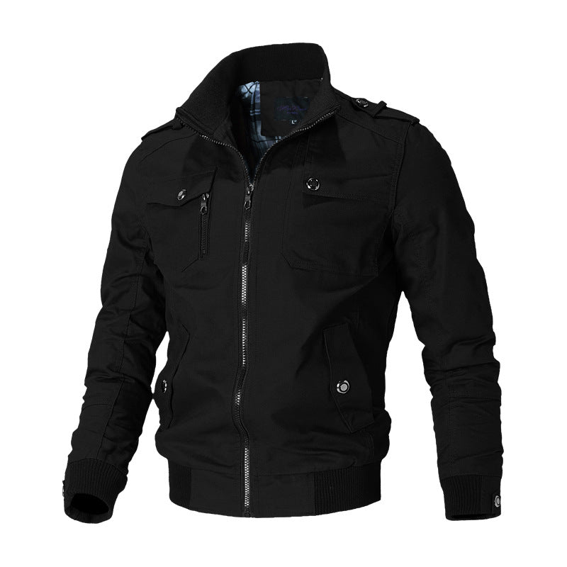 Men’s canvas bomber jacket with epaulettes and front zipper Bordeaux