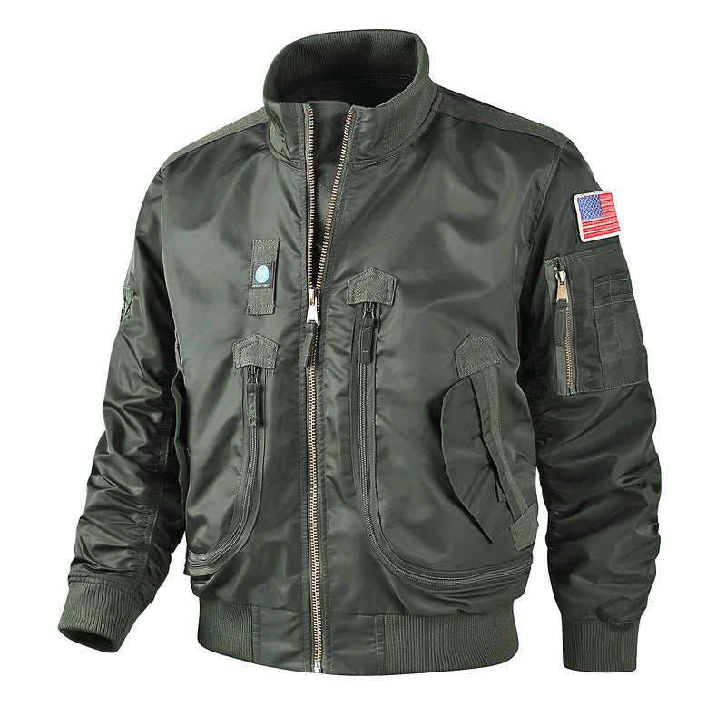 Herren-Bomberjacke | Pilotendesign mit Multifunktionstaschen - Olivgrün