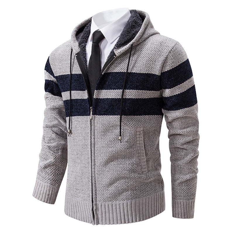 Gestreifte Kapuzenjacke | Kordelzug und Taschen