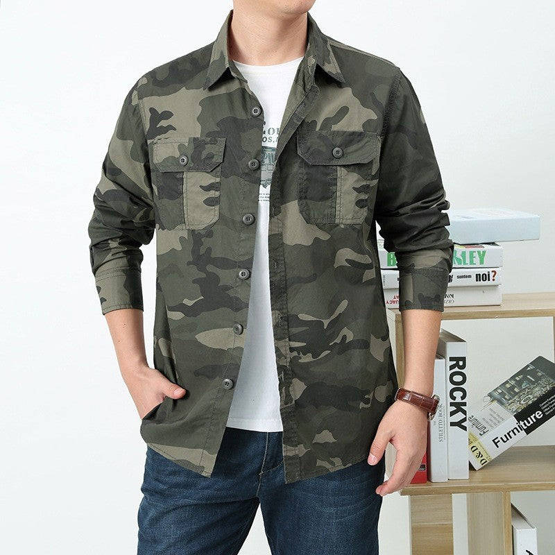Men’s utility shirt jacket with flap chest pockets and a straight cut Khaki