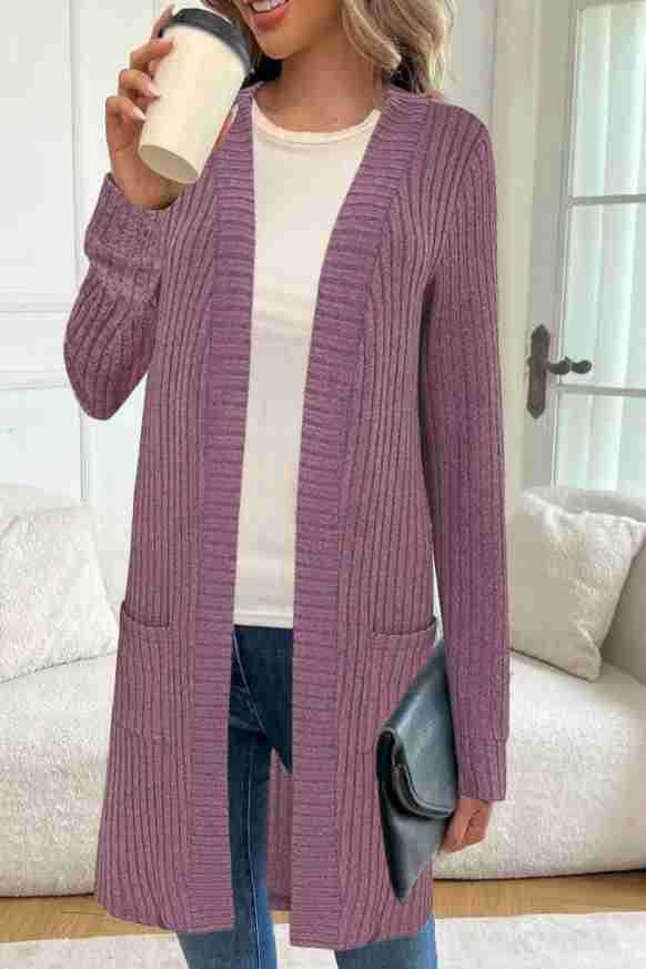 Damen Longline lang-Sleeve Cardigan mit Taschen – Bild 7