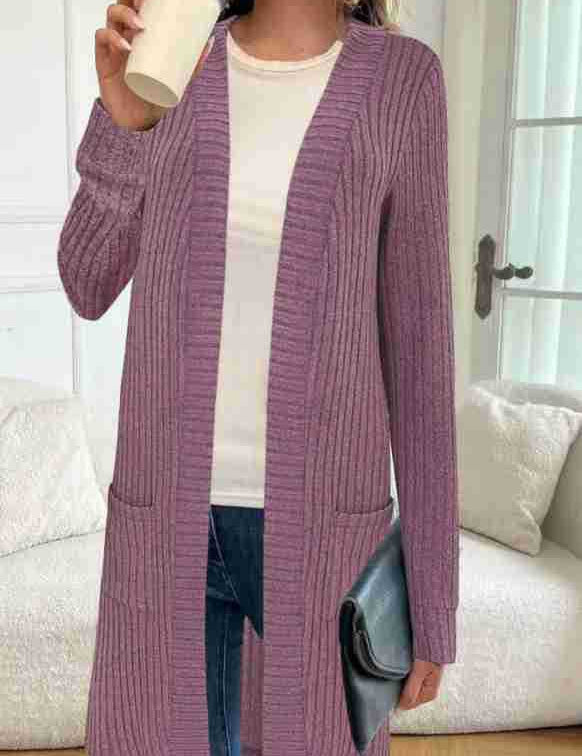 Damen Longline lang-Sleeve Cardigan mit Taschen – Bild 7